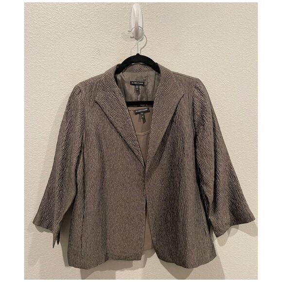 EILEEN FISHER Silk Blouse 3/4 Open Blazer Textured Set - Picture 1 of 6
